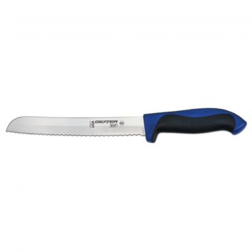 Dexter 360™ S360-8SCC-PCP 36007C 8" DEXSTEEL™ High Carbon Steel Scalloped Bread Knife with Blue Polypropylene / Santoprene Handle