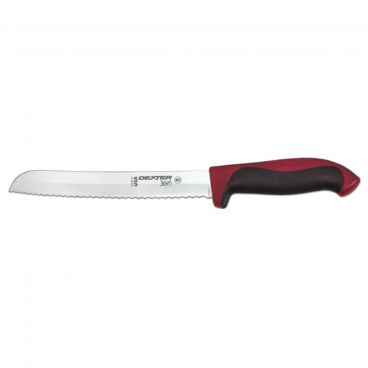Dexter 360™ S360-8SCR-PCP 36007R 8" DEXSTEEL™ High Carbon Steel Scalloped Bread Knife with Red Polypropylene / Santoprene Handle
