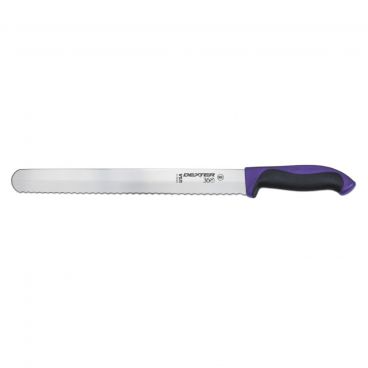 Dexter 360™ S360-12SCP-PCP 36011P 12” DEXSTEEL™ High Carbon Steel Scalloped Slicing Knife with Purple Polypropylene / Santoprene Handle