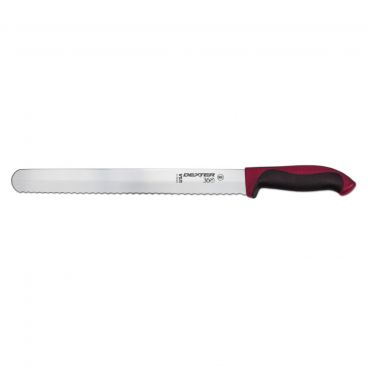 Dexter 360™ S360-12SCR-PCP 36011R 12” DEXSTEEL™ High Carbon Steel Scalloped Slicing Knife with Red Polypropylene / Santoprene Handle