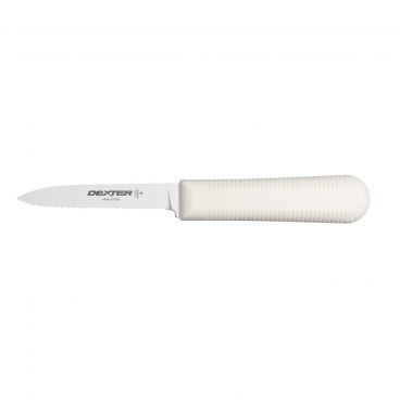 Dexter S104SC-PCP 15373 Sani-Safe 3.25 Inch High Carbon Steel Scalloped Paring Knife With Textured White Handle