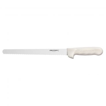 Dexter S140N-10SC-PCP 13403 Sani-Safe 10 Inch High Carbon Steel Narrow Scalloped Slicer With Textured White Handle