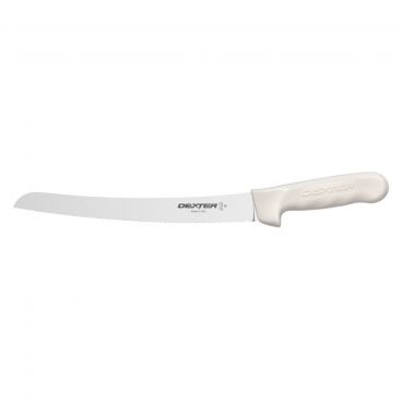 Dexter S147-10SC-PCP 18173 Sani-Safe 10 Inch High Carbon Steel Curved Scalloped Bread Knife With Textured White Handle