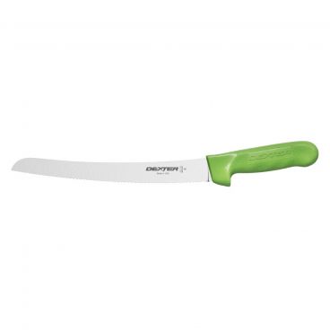 Dexter S147-10SCG-PCP 18173G Sani-Safe 10 Inch High Carbon Steel Curved Scalloped Bread Knife With Textured Green Handle