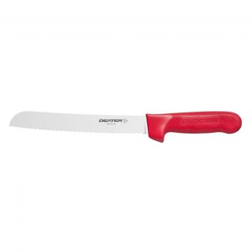 Dexter S162-8SCR-PCP 13313R Sani-Safe 8 Inch High Carbon Steel Scalloped Bread Knife With Red Handle