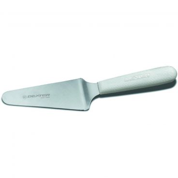 Dexter S174PCP 19753 Sani-Safe Collection 9" Long Offset 4 1/2" x 2 1/4" Stainless Steel Blade NSF Certified Pie Knife With White Textured Polypropylene Handle In Perfect Cutlery Packaging