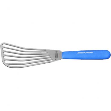 Dexter S186 1/2H-PCP 19673H Sani-Safe Collection Slotted 6 1/2" x 3" Stainless Steel Blade Fish Turner With Blue Textured Polypropylene Handle In Perfect Cutlery Packaging