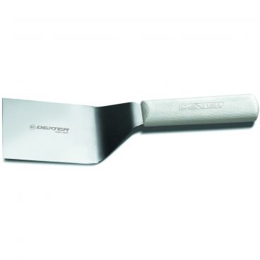 Dexter S286-6PCP 19683 Sani-Safe Collection Beveled-Edge Solid 6" x 3" Stainless Steel Blade Hamburger Turner With White Textured Polypropylene Handle In Perfect Cutlery Packaging