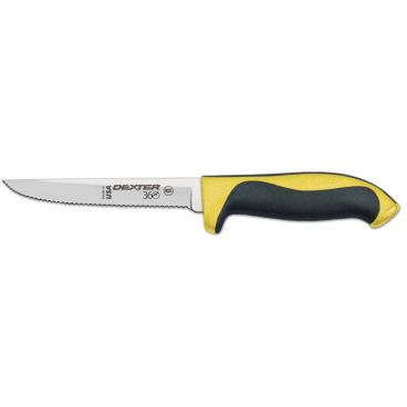 Dexter S360-5SCY-PCP 36003Y 360 Series Yellow Handle 5 Inch Scalloped Edge DEXSTEEL High Carbon Steel Utility Knife In Packaging