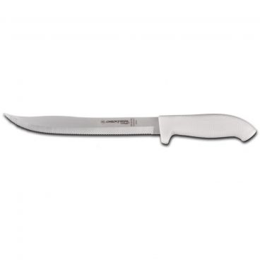 Dexter SG142-9SC-PCP 24263 SofGrip White Handle 9 Inch Scalloped Edge High Carbon Steel Utility Slicer In Packaging