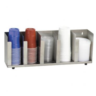 Dispense-Rite CTLD-22 Stainless Steel 5-Section Adjustable Cup and Lid Organizer