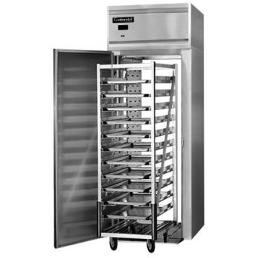 Continental Refrigerator D1RINSSRT 35.25" Designer Line Stainless Steel One Section Roll-Thru Refrigerator With 2 Full-Height Solid Doors And 66-1/4" Cart Capacity, 115 Volts