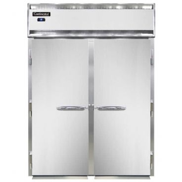 Continental Refrigerator D2RINSS 68.5" Designer Line Stainless Steel Two Section Roll-In Refrigerator With 2 Full-Height Solid Doors And 66-1/4" Cart Capacity, 115 Volts