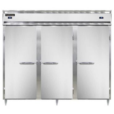 Continental Refrigerator D3RRFENSS 85-1/2" Designer Line Extra Wide Dual-Temperature Stainless Steel Reach-In Refrigerator/Freezer With 3 Full-Height Solid Doors, 74 Cubic Ft, 115 Volts