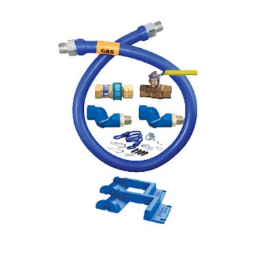 Dormont 1675KIT2S48PS 48" Long 3/4" Inside Diameter Blue Hose Moveable Foodservice Gas Connector Kit With 2 Swivel MAX And 1 SnapFast Quick-Disconnect And 1 Pair Safety Set Adhesive Foam Tape