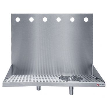 Micro Matic DP-322ELD-6GR 24" Stainless Steel Wall Mount Drip Tray Trough With 6 Pre-Drilled Faucet Holes And Integral Glass Rinser And 1/2" NPT Drain