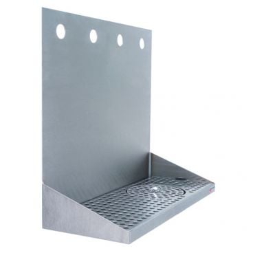 Micro Matic DP-322LD-4GR 16" Stainless Steel Wall Mount Drip Tray Trough With 4 Pre-Drilled Faucet Holes And Integral Glass Rinser And 1/2" NPT Drain