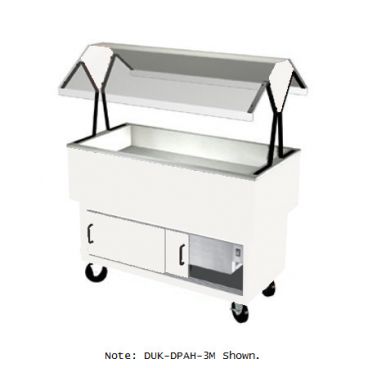 Duke DPAH-4M-217105 Bright White 58-3/8" EconoMate Insulated Mechanically Assisted Closed Base Portable Cold Food Buffet Unit With Stainless Steel Top And Clear Acrylic Canopy