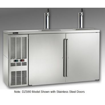Perlick DZS60_BLSDC_WW_1DA1DA 60" Dual-Zone Back Bar Refrigerated Beer and Wine Storage Cabinet with 2 Dispense Heads, 2 Black Vinyl Doors, WW Thermostat, and Left Condensing Unit