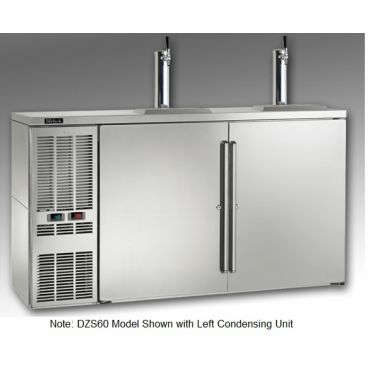 Perlick DZS60_SSRSDC_WW_1DA1DA 60" Dual-Zone Back Bar Refrigerated Beer and Wine Storage Cabinet with 2 Dispense Heads, 2 Stainless Steel Doors, WW Thermostat, and Right Condensing Unit