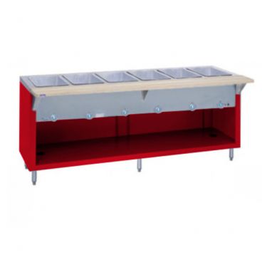 Duke E-6-CBPG-217154 Thurmaduke 88" Racing Red Standard Stationary Electric Steamtable With 6 Stainless Steel Sealed Heat Wells, 4,500 Watts