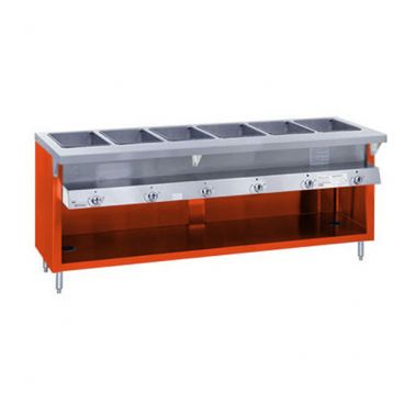Duke E-6-DLPG-217150 Thurmaduke 88" Orange Red Deluxe Stationary Electric Steamtable With 6 Stainless Steel Sealed Heat Wells, 4,500 Watts