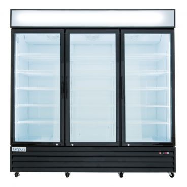 Empura EGM-75B 78.2" Wide Three-Section Black Swinging Glass Door Merchandiser Refrigerator With 3 Doors, 50 Cubic Ft, 115 Volts