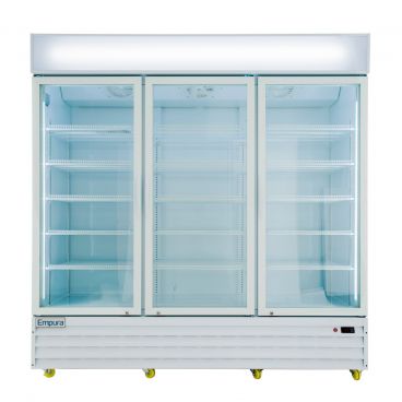Empura EGM-75W 78.2" Wide Three-Section White Swinging Glass Door Merchandiser Refrigerator With 3 Doors, 50 Cubic Ft, 115 Volts