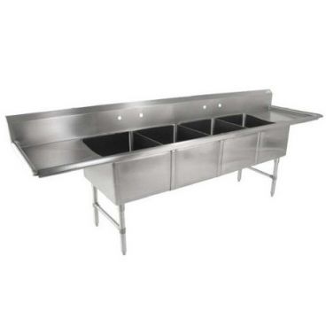 John Boos E4S8-1620-14T18 Stainless Steel E Series 100" Four Compartment Sink w/ Dual Drainboards