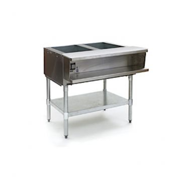 Eagle AWTP2-NG 33" Two-Well Gas Water Bath Steam Table with Galvanized Legs and Safety Pilot - 15,000 BTU