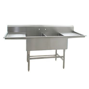 Eagle Group FFN2736-2-24-14/3 Two 27" x 18" Bowl Stainless Steel Spec-Master Flush Front Commercial Compartment Sink with Two 24" Drainboards