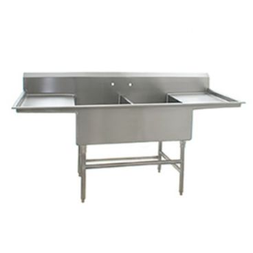 Eagle Group FFN2748-2-24-14/3 Two 27" x 24" Bowl Stainless Steel Spec-Master Flush Front Commercial Compartment Sink with Two 24" Drainboards