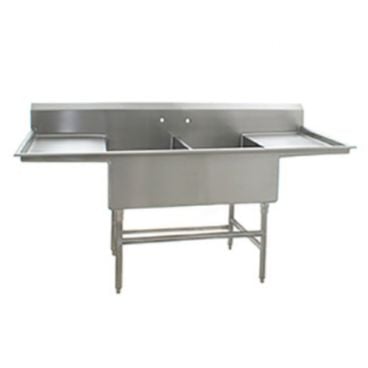 Eagle Group FFN2748-2-30-14/3 Two 27" x 24" Bowl Stainless Steel Spec-Master Flush Front Commercial Compartment Sink with Two 30" Drainboards