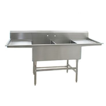 Eagle Group FFN2760-2-30-14/3 Two 27" x 30" Bowl Stainless Steel Spec-Master Flush Front Commercial Compartment Sink with Two 30" Drainboards