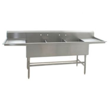 Eagle Group FFN2772-3-24-14/3 Three 24" x 24" Bowl Stainless Steel Spec Master Flush Front Commercial Compartment Sink with Two 24" Drainboards
