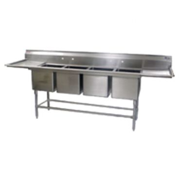 Eagle Group FN2064-4-24-14/3 Four 20" x 16" Bowl Stainless Steel Spec Master Commercial Compartment Sink with Two 24" Drainboards