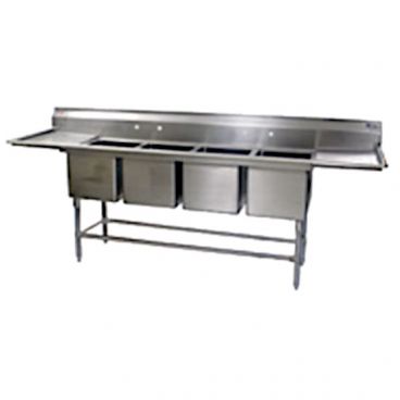 Eagle Group FN2072-4-24-14/3 Four 20" x 18" Bowl Stainless Steel Spec Master Commercial Compartment Sink w/ Two 24" Drainboards