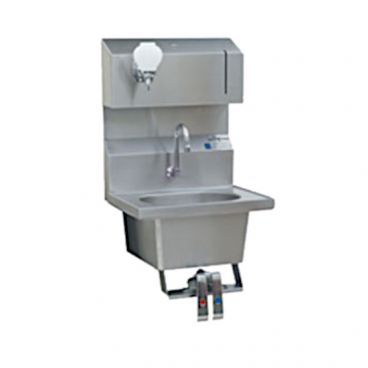 Eagle Group HSA-10-FDPK Double Knee Pedal Hand Sink with Gooseneck Faucet, Skirt, Soap / Towel Dispenser, and Basket Drain