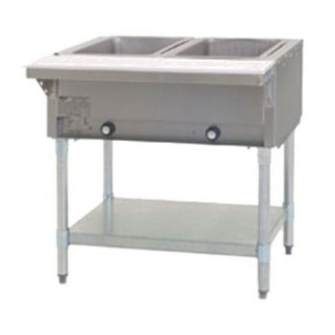 Eagle HT2-LP 33" Two-Well Liquid Propane Hot Food Table with Galvanized Legs and Undershelf - 7000 BTU