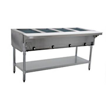 Eagle HT4-NG 63-1/2” Four-Well Natural Gas Hot Food Table with Galvanized Legs and Undershelf - 14,000 BTU