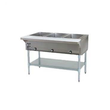 Eagle SHT3-NG 48” Stainless Steel Three-Well Natural Gas Hot Food Table With Undershelf - 10,500 BTU