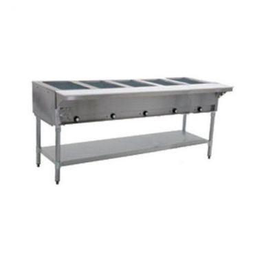 Eagle SHT5-NG 79” Stainless Steel Five-Well Natural Gas Hot Food Table With Undershelf - 17,500 BTU