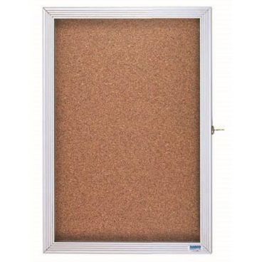 Aarco EBC2418 24" x 18" Economy Series Enclosed Bulletin Board With 1 Locking Hinged Acrylic Safety Glass Door And Natural Pebble Grain Cork Tackable Back Panel In Aluminum Frame