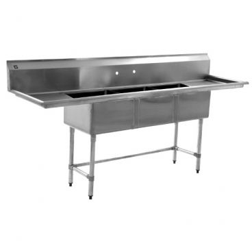 Empura BPS-1545-3-15-FC BPFC Series 75" Wide 3 Compartment 16/304 Stainless Steel Sink With 15" x 15" x 14" Deep Bowls And Two 15" Drainboards