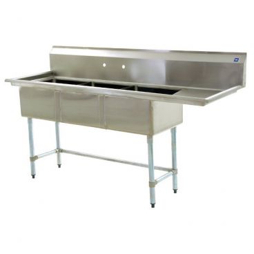Empura BPS-1545-3-15R-FC BPFC Series 62 1/2" Wide 3 Compartment 16/304 Stainless Steel Sink With 15" x 15" x 14" Deep Bowls And One Right Side 15" Drainboard