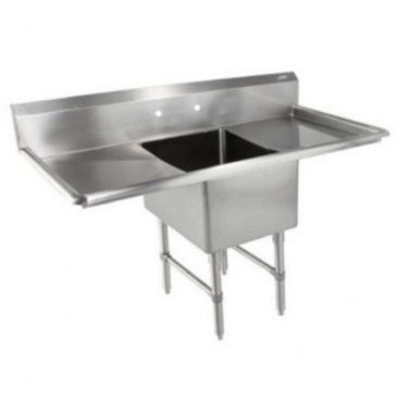 Empura BPS-1818-1-18-FC 54" Wide 1 Compartment 16/304 Stainless Steel Sink With 18" x 18" x 14" Deep Bowl And Two 18" Drainboards