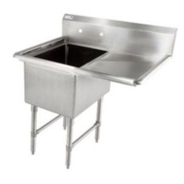 Empura BPS-1818-1-18R-FC 38 1/2" Wide 1 Compartment 16/304 Stainless Steel Sink With 18" x 18" x 14" Deep Bowl And One 18" Right Side Drainboard