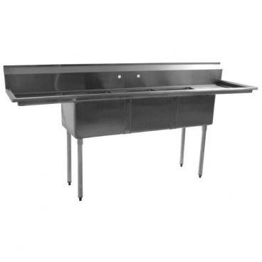 Empura BPS-1854-3-18-FE 90" Wide BPFE Series 3 Compartment 18/304 Stainless Steel Sink With 18" x 18" x 12" Deep Bowls And One 18" Left And Right Side Drainboards