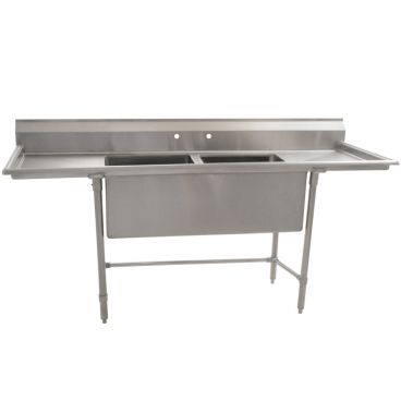 Empura BPS-2448-2-24-FC 96" Wide 2 Compartment 16/304 Stainless Steel Sink With 24" x 24" x 14" Deep Bowls And Two 24" Drainboards