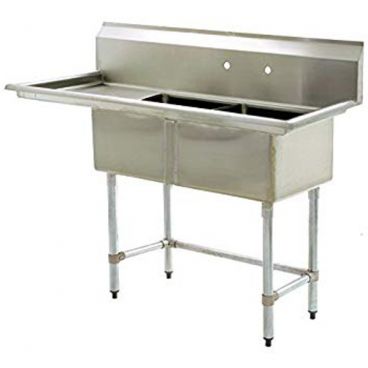Empura BPS-2448-2-24L-FC 74 1/2" Wide 2 Compartment 16/304 Stainless Steel Sink With 24" x 24" x 14" Deep Bowls And One 24" Left Side Drainboard